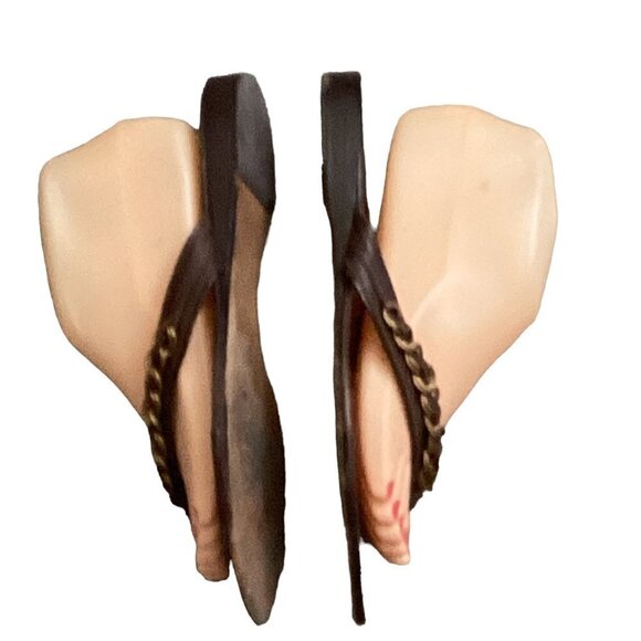 Apepazza Leather Thong/Sandal Bronze Chain Link Accent Sz 9 BOHO Brown #126L - Picture 6 of 10